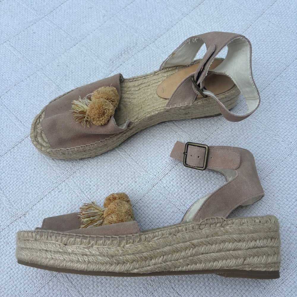 Women's 10 SOLUDOS Anthropologie Panarea MidWedge Blush Suede Espadrille Sandals